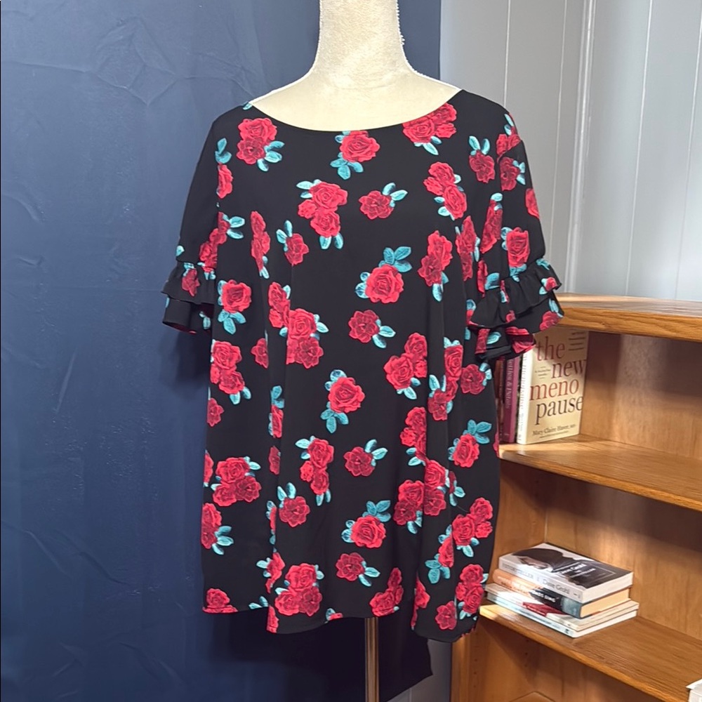 Lane Bryant Black Floral Blouse